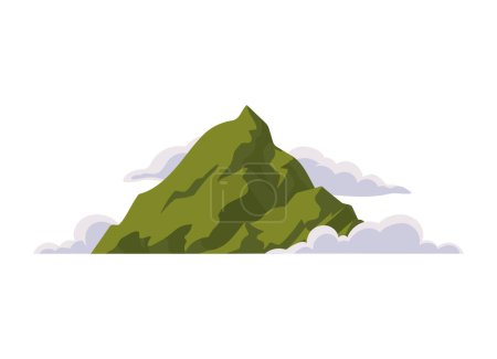 Téléchargez les illustrations : Montagne verte avec icône nuages - en licence libre de droit