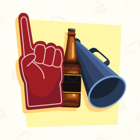 Ilustración de Sport glove with beer and megaphone icons - Imagen libre de derechos