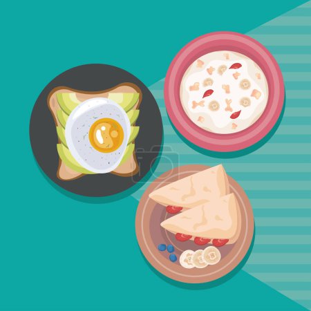Ilustración de Three breakfast plates menu icons - Imagen libre de derechos