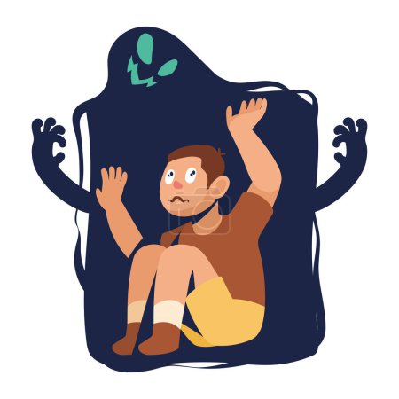 Ilustración de Hombre asustado que sufre claustrofobia carácter - Imagen libre de derechos