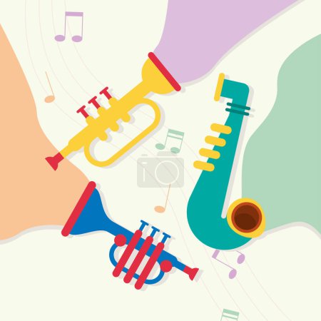 Téléchargez les illustrations : Trompettes et instruments de saxophone icônes - en licence libre de droit
