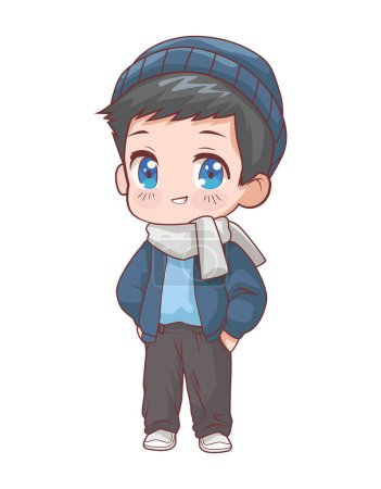 anime chibi boy wearing winter clothes character