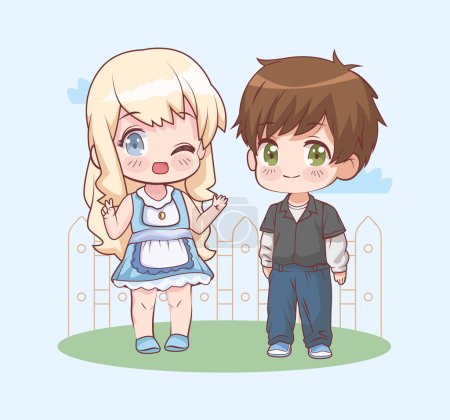 kids couple anime with fence characters