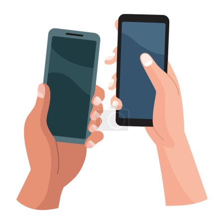 Illustration for Mobile technology devices in hands icon isolated - Royalty Free Image