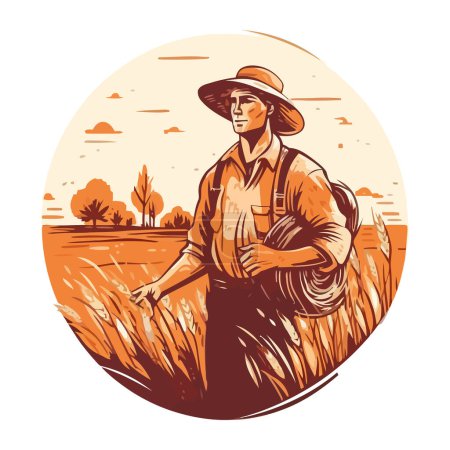 Illustration for One farmer working in nature organic landscape isolated - Royalty Free Image
