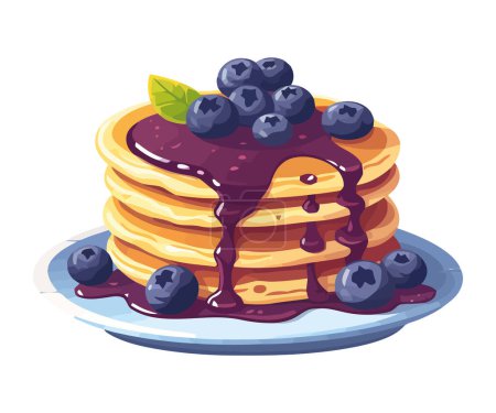 Blueberry pancakes with honey syrup and fresh fruit isolated
