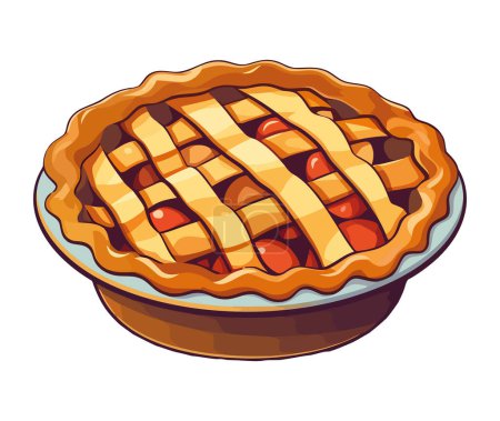 Ilustración de Tarta de manzana recién horneada en placa amarilla aislada - Imagen libre de derechos