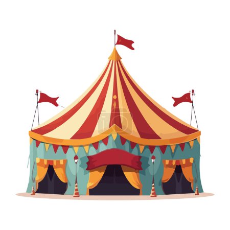 Fun celebration under striped circus tent backdrop isolated