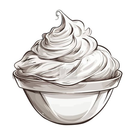 Illustration for Whipped cream gourmet vanilla ice cream bowl isolated - Royalty Free Image