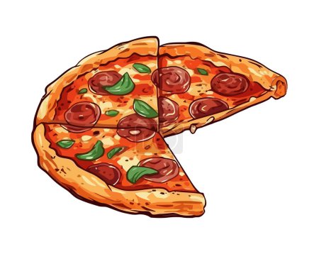 Ilustración de Deliciosa rebanada de pizza con mozzarella y pepperoni aislados - Imagen libre de derechos