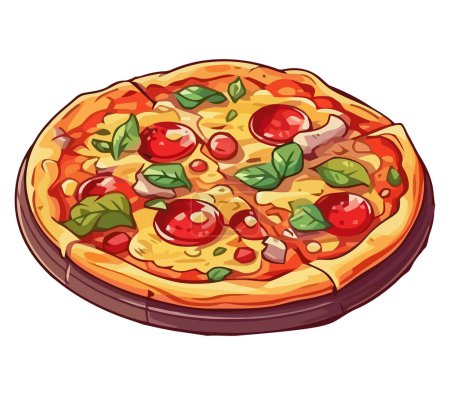 Ilustración de Pizza recién horneada con mozzarella y verduras aisladas - Imagen libre de derechos