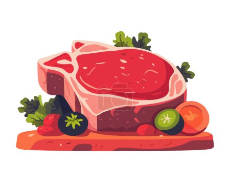 Illustration for Fresh organic pork steak with herb salad isolated - Royalty Free Image