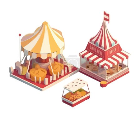 Ilustración de Carpas de carnaval tradicionales y quiosco evento aislado - Imagen libre de derechos