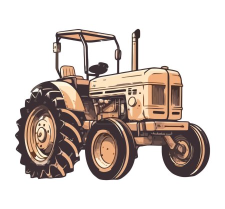 Ilustración de Conducción de bulldozer amarillo en sitio rural aislado - Imagen libre de derechos