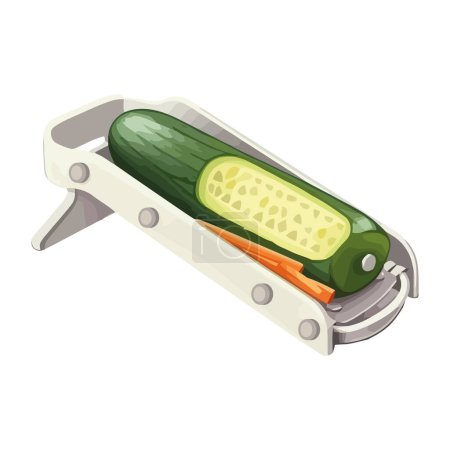Illustration for Fresh cucumber in vegetable slicer icon isolated - Royalty Free Image