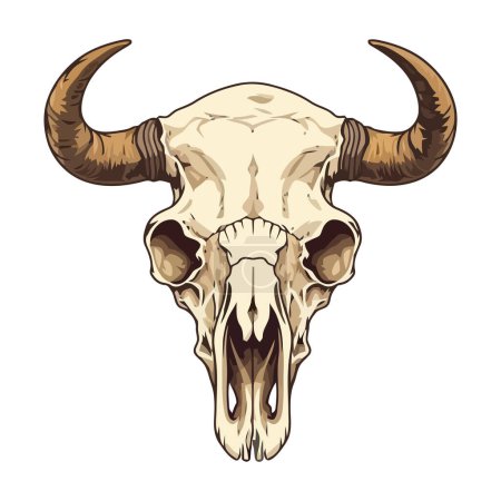 Ilustración de Cráneo de toro con cuernos simboliza la muerte y la anatomía icono aislado - Imagen libre de derechos