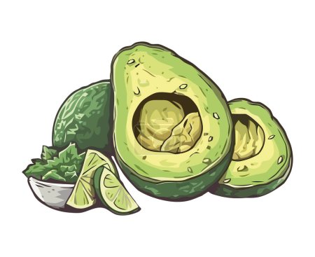 Illustration for Avocado and lime slice, fresh and ripe icon isolated - Royalty Free Image