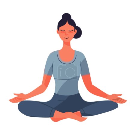 Téléchargez les illustrations : Femme sereine pratiquant le yoga en position lotus pour la relaxation isolée - en licence libre de droit