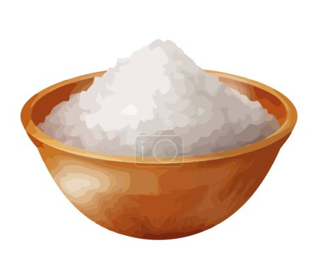 Organic basmati rice in wooden bowl heap icon isolated