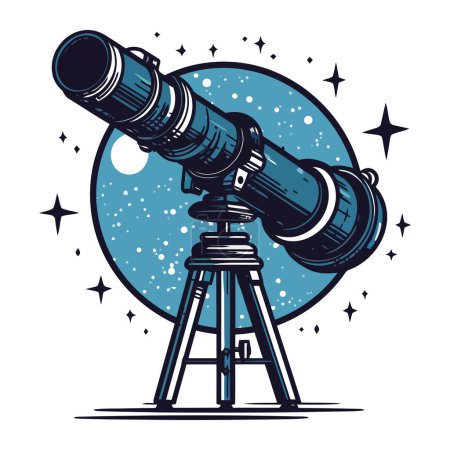 Illustration for Exploring the galaxy with a hand held telescope isolated - Royalty Free Image