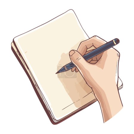 Téléchargez les illustrations : Main tenant des croquis stylo éducation sur icône de papier isolé - en licence libre de droit