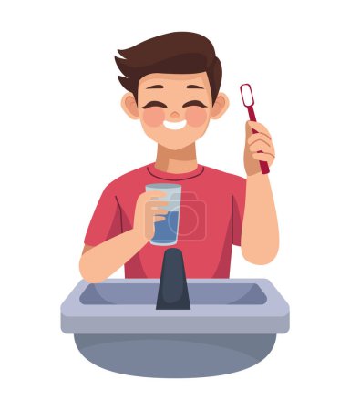 Illustration for Man brushing teeths cartoon isolated design - Royalty Free Image