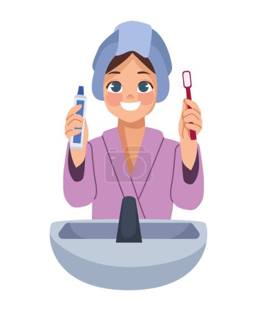 Illustration for Female brushing teeths isolated design - Royalty Free Image