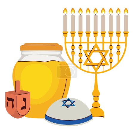 Téléchargez les illustrations : Juives hanoukka religion éléments sacrés icône - en licence libre de droit
