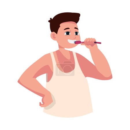 Illustration for Guy brushing teeths in bathroom illustration - Royalty Free Image
