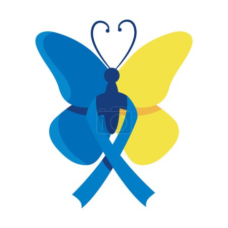 Illustration for Down syndrome butterfly with ribbon isolated - Royalty Free Image