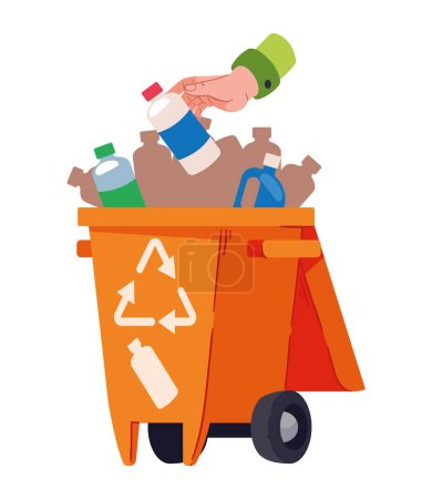 Illustration for Waste bin with plastic bottles illustration isolated - Royalty Free Image