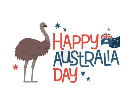 Téléchargez les illustrations : Australie lettrage de jour avec icône emu - en licence libre de droit