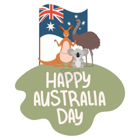 Téléchargez les illustrations : Australie lettrage de jour avec des animaux exotiques icône - en licence libre de droit