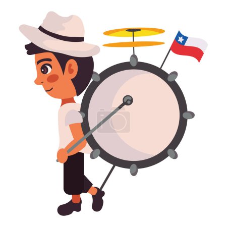 Téléchargez les illustrations : Chili chinchinero tambour dessin animé illustration - en licence libre de droit