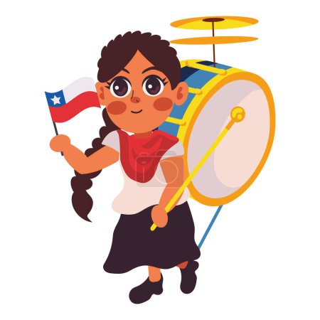 Téléchargez les illustrations : Chili chinchinero tambour femme illustration - en licence libre de droit