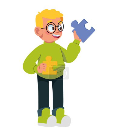 autism boy with puzzle illustration vector