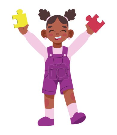 autism girl with puzzle illustration vector