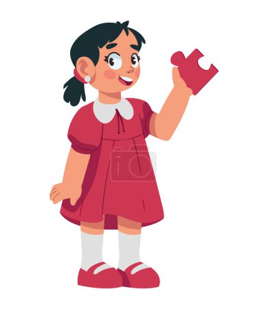 autism girl holding a puzzle illustration