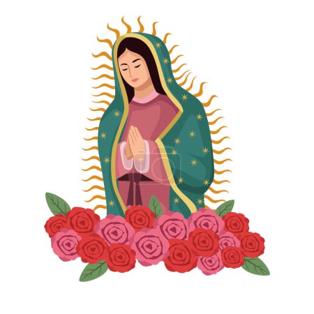 Illustration for Guadalupe virgin and flowers illustration - Royalty Free Image