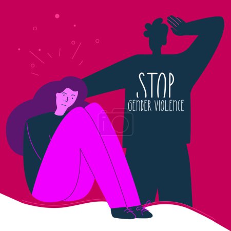 This is vector illustration concept with man beats women and phrase STOP gender violence. This is NO GBV in hand drawn art style. 