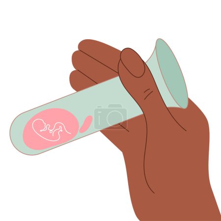 Illustration for The illustration with hands hold test-tube with embryo for artificial insemination.  Illustration good for poster medical clinic. This is vector illustration was made in hand drawn art. - Royalty Free Image