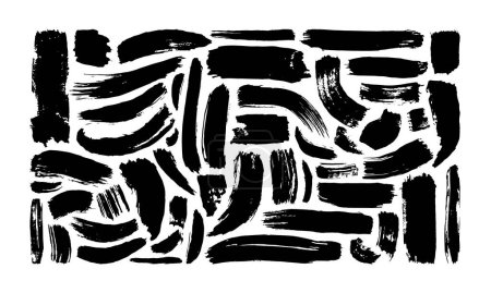 Illustration for Black abstract brush stroke painting element set. Modern paint line collection in monochrome color. Messy graffiti sketch symbol, rough hand drawn border texture. - Royalty Free Image