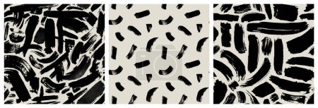 Illustration for Black and white abstract brush stroke painting seamless pattern illustration. Modern paint line background in monochrome color. Messy graffiti sketch wallpaper print, rough hand drawn texture. - Royalty Free Image