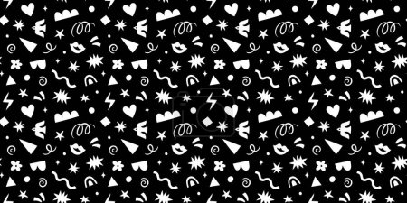 Illustration for Fun doodle seamless pattern. Creative retro style art background for children or trendy design with geometric shapes. Black and white vintage childish backdrop. - Royalty Free Image