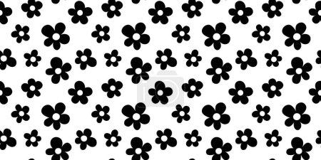 Illustration for Black and white floral seamless pattern illustration. Vintage 70s style hippie flower background design. Y2k nature backdrop with daisy flowers. - Royalty Free Image