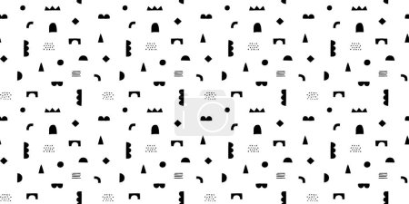Illustration for Fun black and white doodle seamless pattern. Creative minimalist style art background for children or trendy design with geometric shapes. Simple childish backdrop. - Royalty Free Image