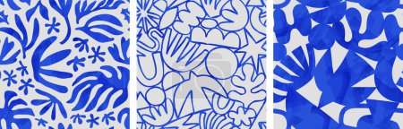 Ilustración de Abstracto acuarela flor naturaleza arte sin costuras patrón ilustración. Pintura floral dibujada a mano moderna, fondo de dibujo de pintura acrílica de primavera. Color azul flores papel pintado imprimir. - Imagen libre de derechos
