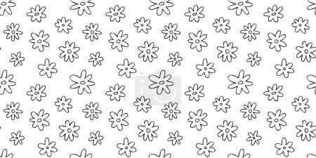 Téléchargez les illustrations : Black and white floral seamless pattern illustration. Vintage 70s style hippie flower background design. Y2k nature backdrop with daisy flowers. - en licence libre de droit