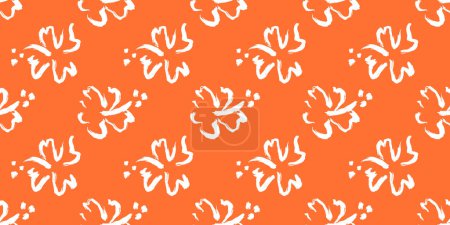 Ilustración de Ilustración abstracta de patrón sin costura de flor dibujada a mano. Colorido estampado hawaiano, fondo floral de verano en estilo de arte vintage. Hibiscus flor planta pintura textura. - Imagen libre de derechos