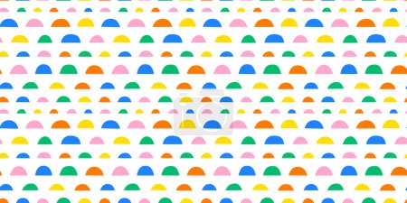 Illustration for Fun colorful geometric shape seamless pattern. Creative abstract children style art background for kid education or trendy design with playful geometry shapes. Simple childish wallpaper texture. - Royalty Free Image